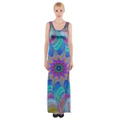 Fractal Curve Decor Twist Twirl Maxi Thigh Split Dress by Sapixe