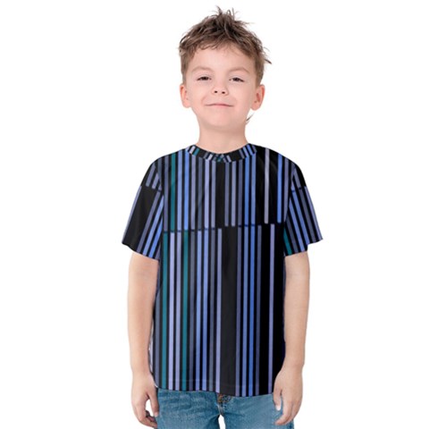 Shades Of Blue Stripes Striped Pattern Kids  Cotton Tee by yoursparklingshop