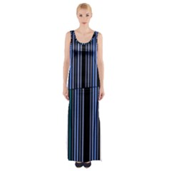 Shades Of Blue Stripes Striped Pattern Maxi Thigh Split Dress by yoursparklingshop