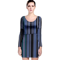 Shades Of Blue Stripes Striped Pattern Long Sleeve Velvet Bodycon Dress by yoursparklingshop