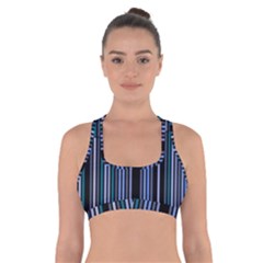 Shades Of Blue Stripes Striped Pattern Cross Back Sports Bra by yoursparklingshop