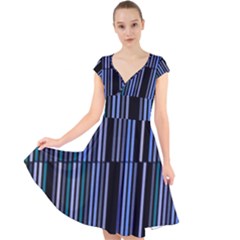 Shades Of Blue Stripes Striped Pattern Cap Sleeve Front Wrap Midi Dress by yoursparklingshop