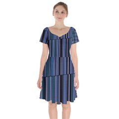 Shades Of Blue Stripes Striped Pattern Short Sleeve Bardot Dress by yoursparklingshop