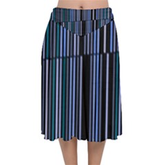 Shades Of Blue Stripes Striped Pattern Velvet Flared Midi Skirt