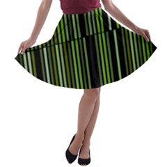 Shades Of Green Stripes Striped Pattern A-line Skater Skirt by yoursparklingshop