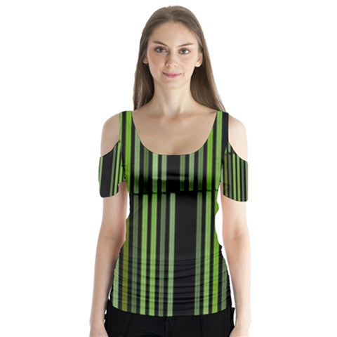 Shades Of Green Stripes Striped Pattern Butterfly Sleeve Cutout Tee  by yoursparklingshop