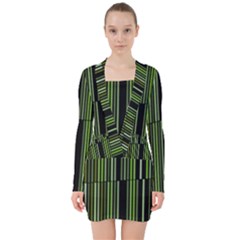 Shades Of Green Stripes Striped Pattern V-neck Bodycon Long Sleeve Dress by yoursparklingshop