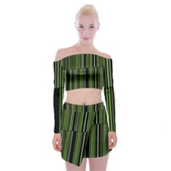 Shades Of Green Stripes Striped Pattern Off Shoulder Top With Mini Skirt Set by yoursparklingshop