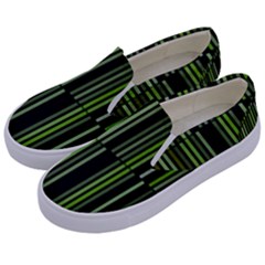 Shades Of Green Stripes Striped Pattern Kids  Canvas Slip Ons by yoursparklingshop