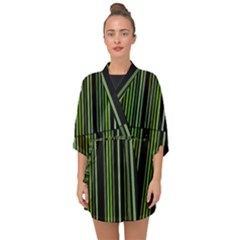 Shades Of Green Stripes Striped Pattern Half Sleeve Chiffon Kimono