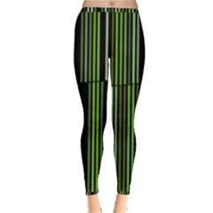 Shades Of Green Stripes Striped Pattern Inside Out Leggings by yoursparklingshop