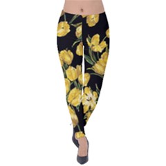 Yellow Tulip Velvet Leggings by CasaDiModa