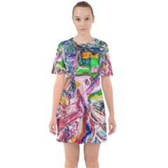 Budha Denied The Shine Of The World Sixties Short Sleeve Mini Dress by bestdesignintheworld