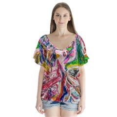 Budha Denied The Shine Of The World V-neck Flutter Sleeve Top by bestdesignintheworld