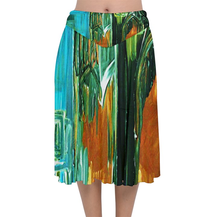 Ceramics Of Ancient Land 2 Velvet Flared Midi Skirt