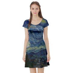 The Starry Night  Short Sleeve Skater Dress by Valentinaart