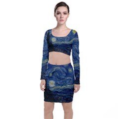 The Starry Night  Long Sleeve Crop Top & Bodycon Skirt Set by Valentinaart