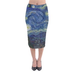 The Starry Night  Velvet Midi Pencil Skirt by Valentinaart