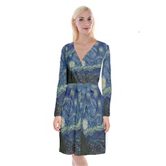 The Starry Night  Long Sleeve Velvet Front Wrap Dress by Valentinaart