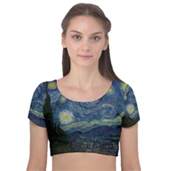 The Starry Night  Velvet Short Sleeve Crop Top 