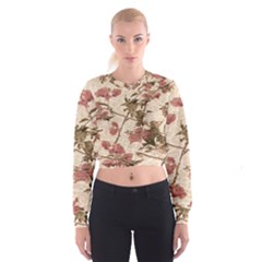 Textured Vintage Floral Design Cropped Sweatshirt by dflcprints