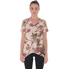 Textured Vintage Floral Design Cut Out Side Drop Tee by dflcprints