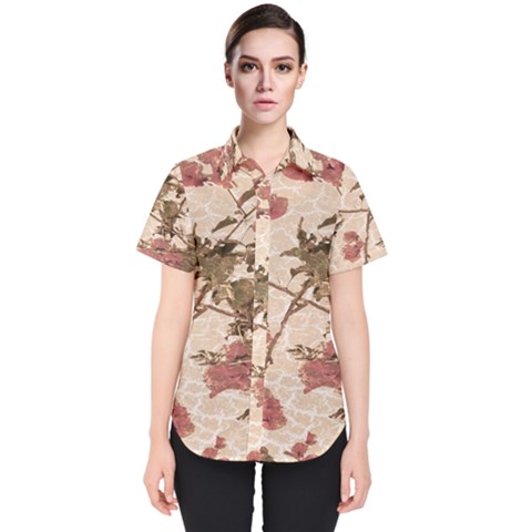 Textured Vintage Floral Design Women s Short Sleeve Shirt by dflcprints