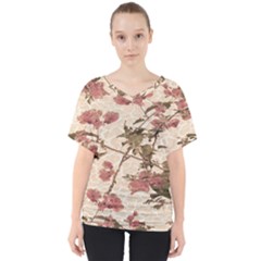 Textured Vintage Floral Design V-neck Dolman Drape Top by dflcprints