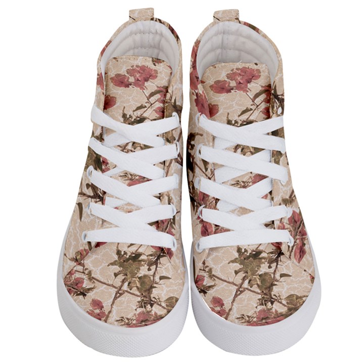 Textured Vintage Floral Design Kid s Hi-Top Skate Sneakers