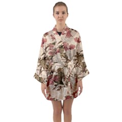 Textured Vintage Floral Design Long Sleeve Kimono Robe