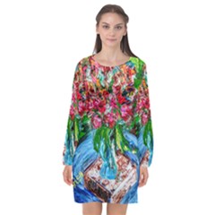 Paint, Flowers And Book Long Sleeve Chiffon Shift Dress  by bestdesignintheworld