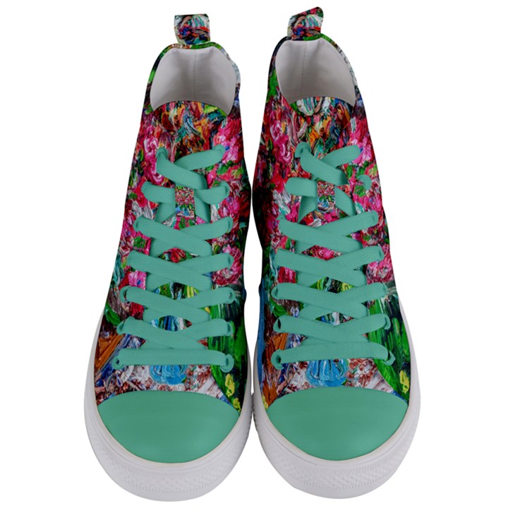 Paint, Flowers And Book Women s Mid-Top Canvas Sneakers