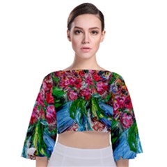 Paint, Flowers And Book Tie Back Butterfly Sleeve Chiffon Top