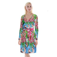 Paint, Flowers And Book Long Sleeve Velvet Front Wrap Dress by bestdesignintheworld