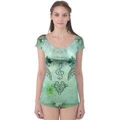 Music, Decorative Clef With Floral Elements Boyleg Leotard  by FantasyWorld7