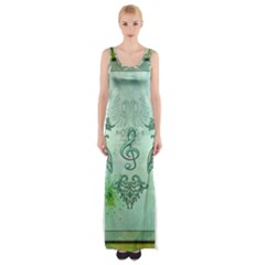 Music, Decorative Clef With Floral Elements Maxi Thigh Split Dress by FantasyWorld7