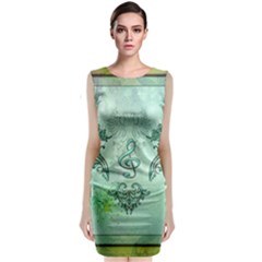 Music, Decorative Clef With Floral Elements Sleeveless Velvet Midi Dress by FantasyWorld7