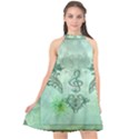 Music, Decorative Clef With Floral Elements Halter Neckline Chiffon Dress  View1