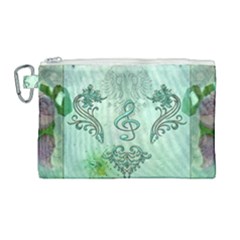 Music, Decorative Clef With Floral Elements Canvas Cosmetic Bag (large) by FantasyWorld7