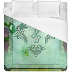 Music, Decorative Clef With Floral Elements Duvet Cover (king Size) by FantasyWorld7