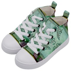 Music, Decorative Clef With Floral Elements Kid s Mid-top Canvas Sneakers by FantasyWorld7