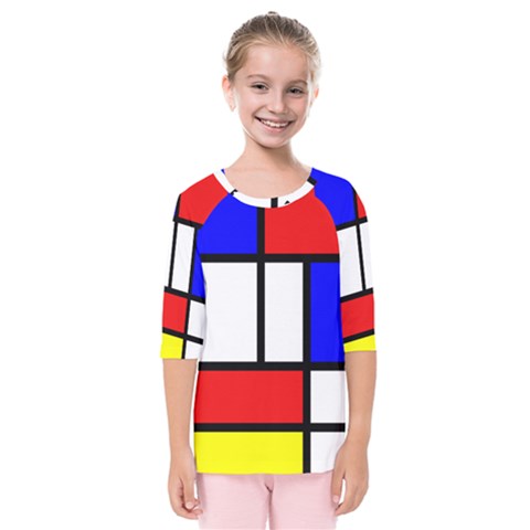 Piet Mondrian Mondriaan Style Kids  Quarter Sleeve Raglan Tee by yoursparklingshop