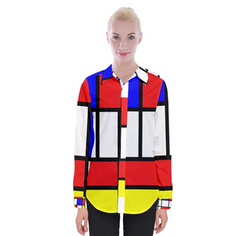 Piet Mondrian Mondriaan Style Womens Long Sleeve Shirt by yoursparklingshop