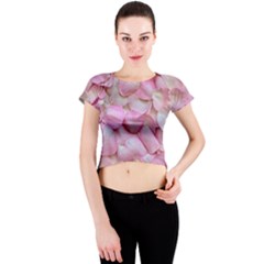 Romantic Pink Rose Petals Floral  Crew Neck Crop Top by yoursparklingshop