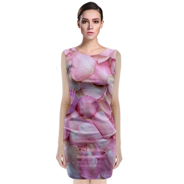 Romantic Pink Rose Petals Floral  Classic Sleeveless Midi Dress