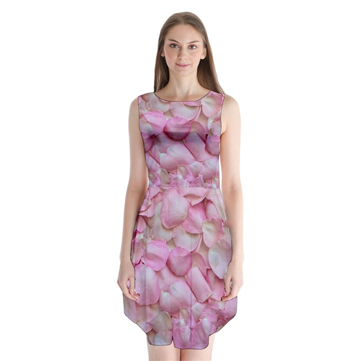 Romantic Pink Rose Petals Floral  Sleeveless Chiffon Dress  