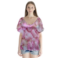 Romantic Pink Rose Petals Floral  V-neck Flutter Sleeve Top by yoursparklingshop