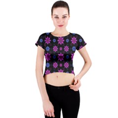 Stylized Dark Floral Pattern Crew Neck Crop Top by dflcprints