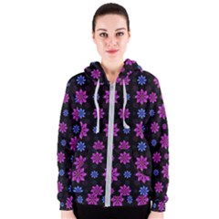 Stylized Dark Floral Pattern Women s Zipper Hoodie by dflcprints