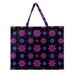 Stylized Dark Floral Pattern Zipper Large Tote Bag by dflcprints